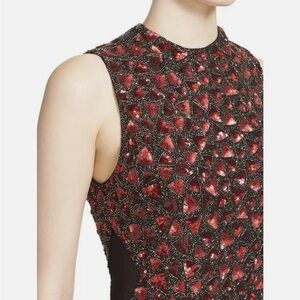 Alice + Olivia Rosalee Red Embellished Sheath Mini Dress 6‎ Sleeveless Cocktail